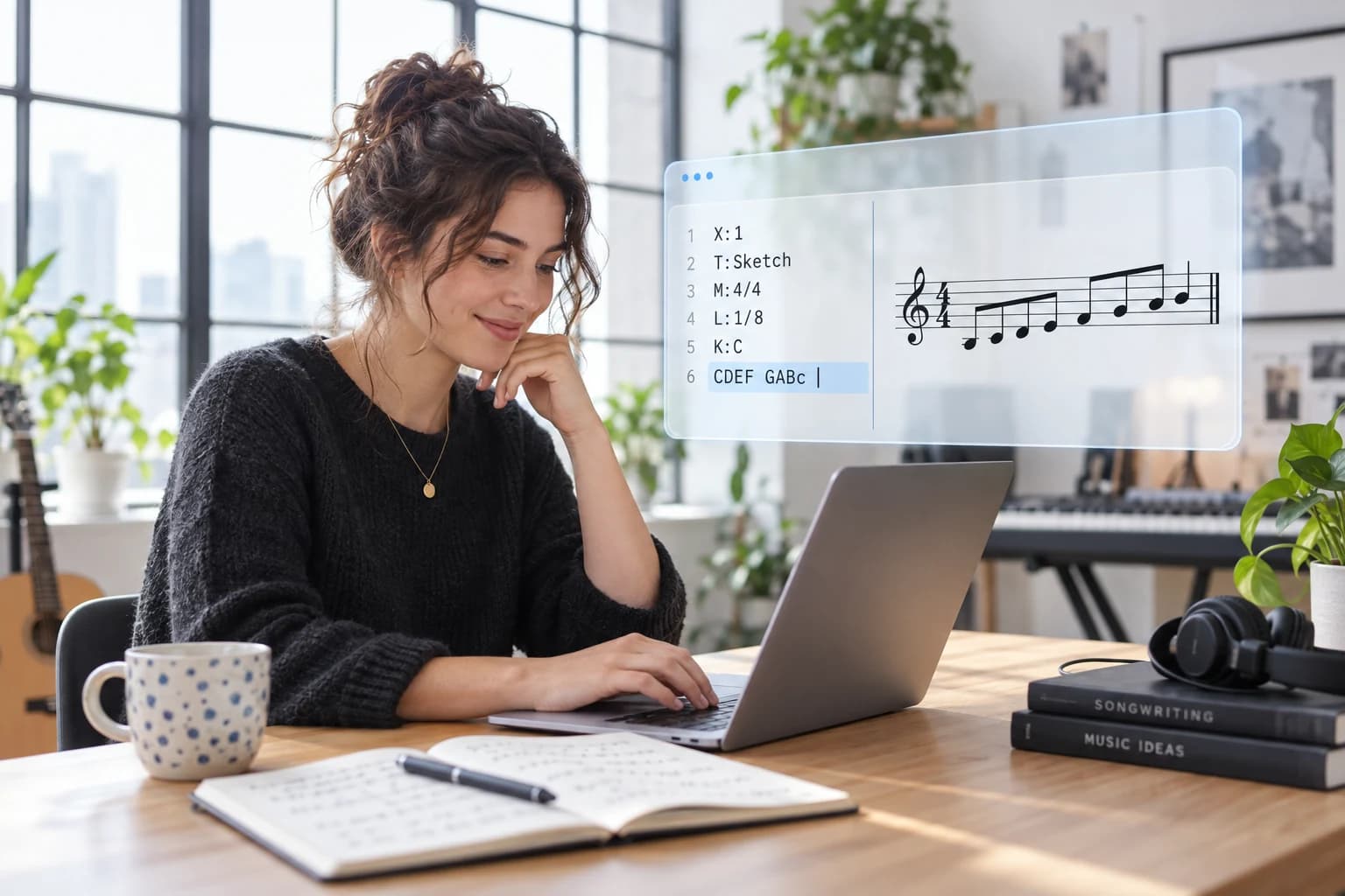 Hands over an editable ABC score file