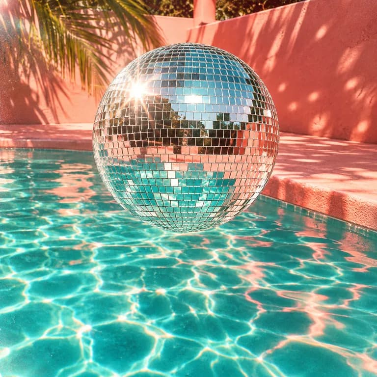 Disco ball over a coral swimming pool