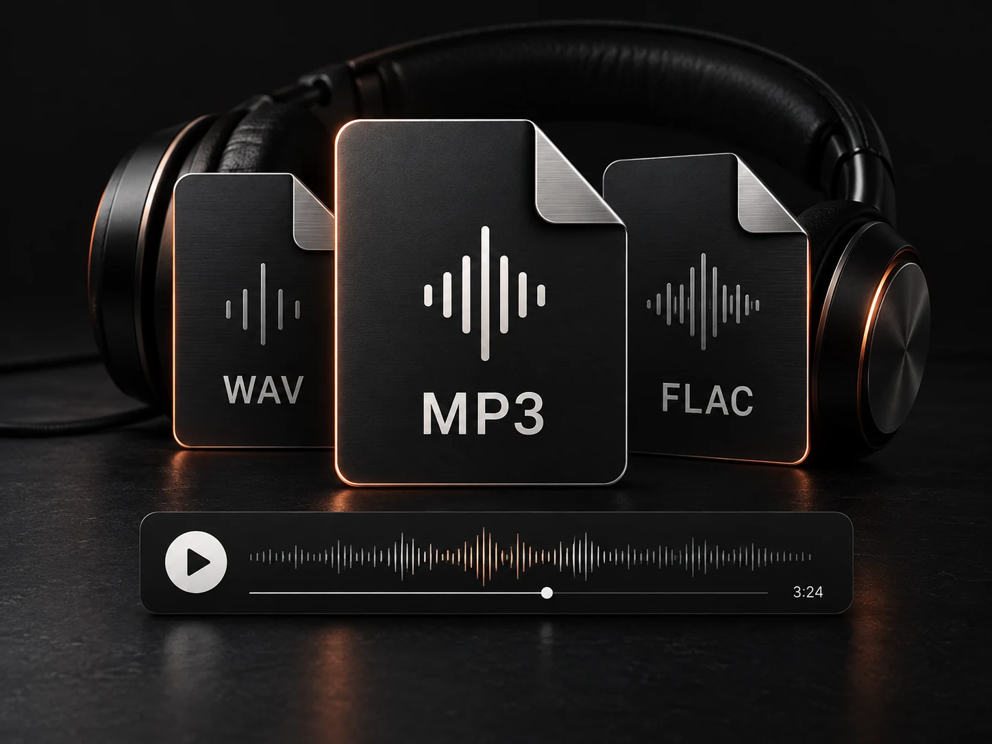 MP3, WAV and FLAC audio files beside a song player