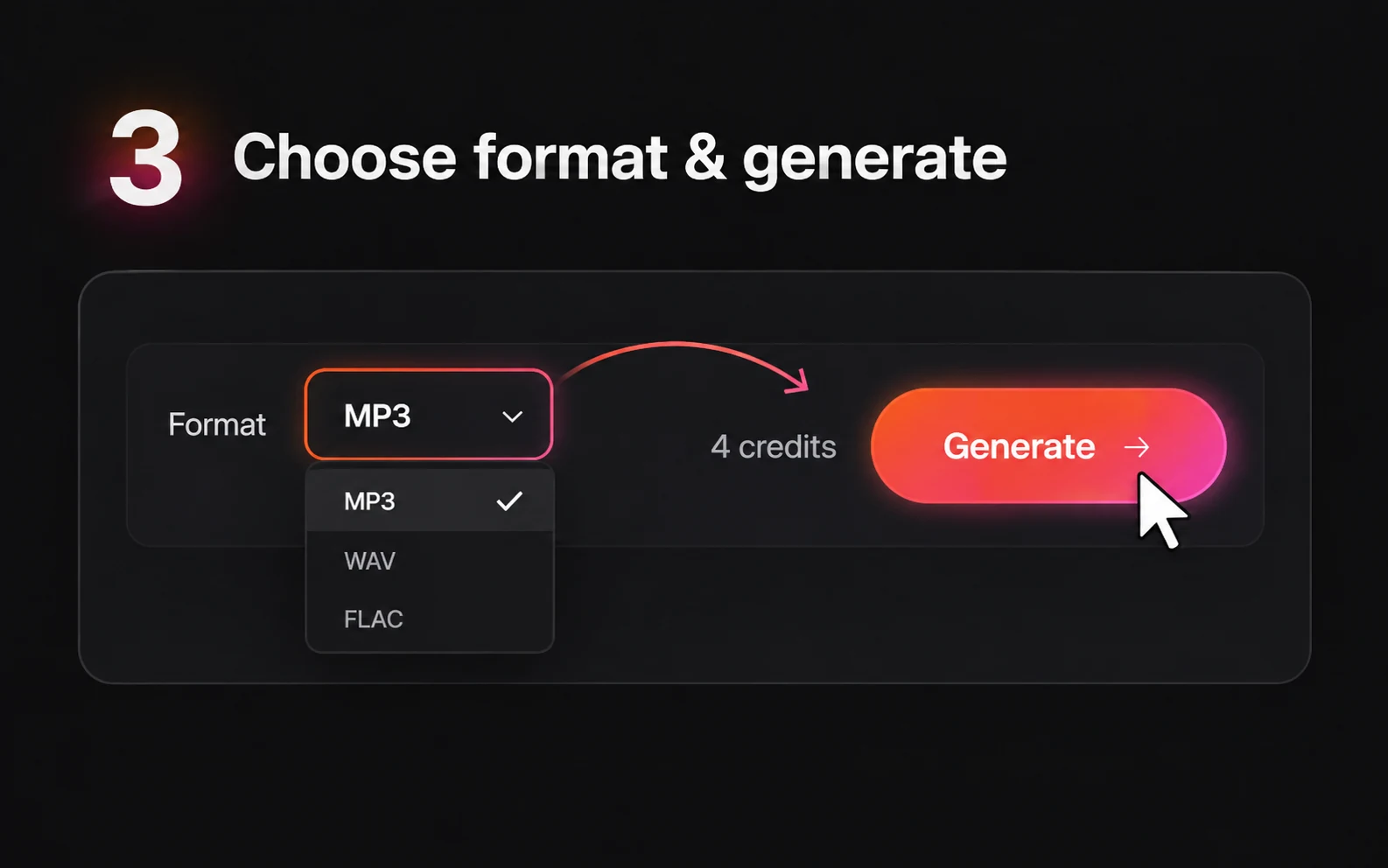Step 3: choose MP3, WAV or FLAC and select Generate