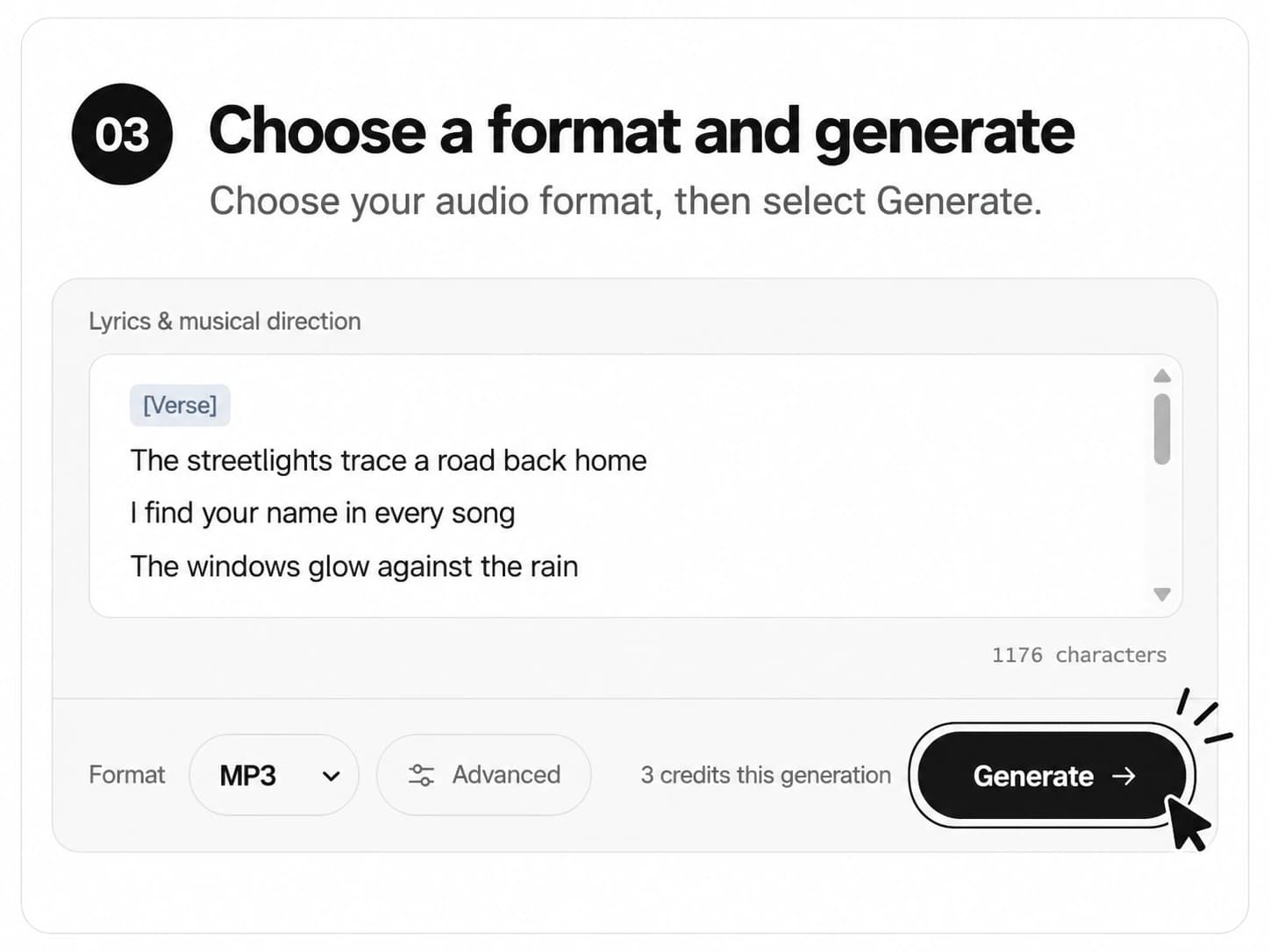 Step 3: choose the output format and select Generate