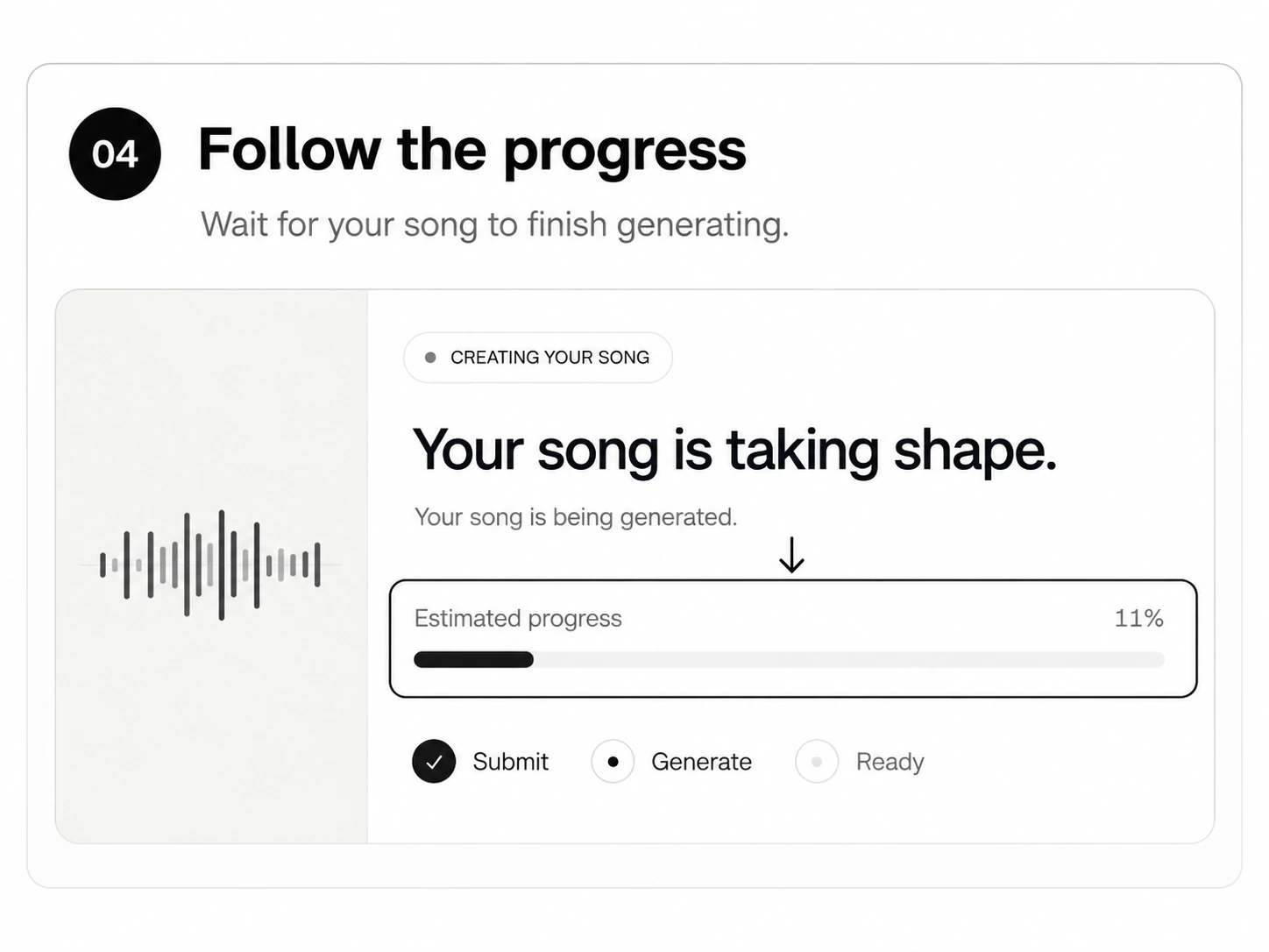 Step 4: follow the estimated progress while waiting for the song