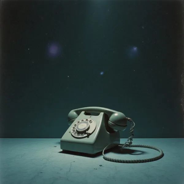 A dimly lit vintage telephone in cool blue light